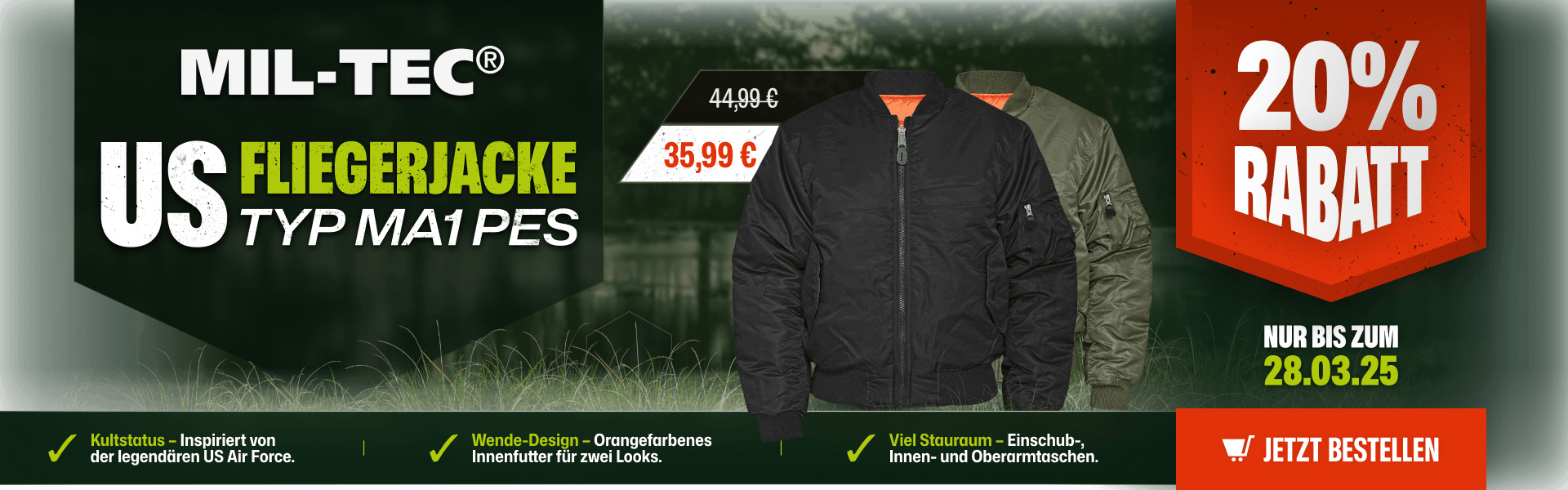 20% Rabatt auf US Fliegerjacke Typ MA1 PES